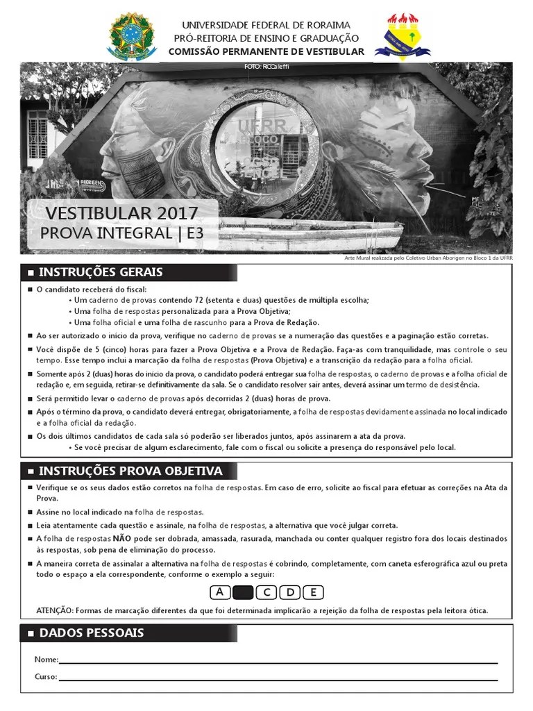 PSS 3 2017 UFRR - Prova + Gabarito | PDF | Realismo (artes) | Parasitismo