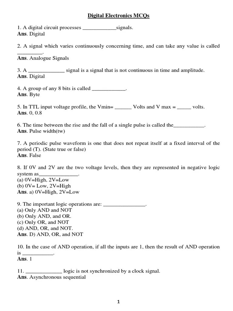 Digital Electronics MCQs | PDF | Digital Signal | Binary Coded Decimal