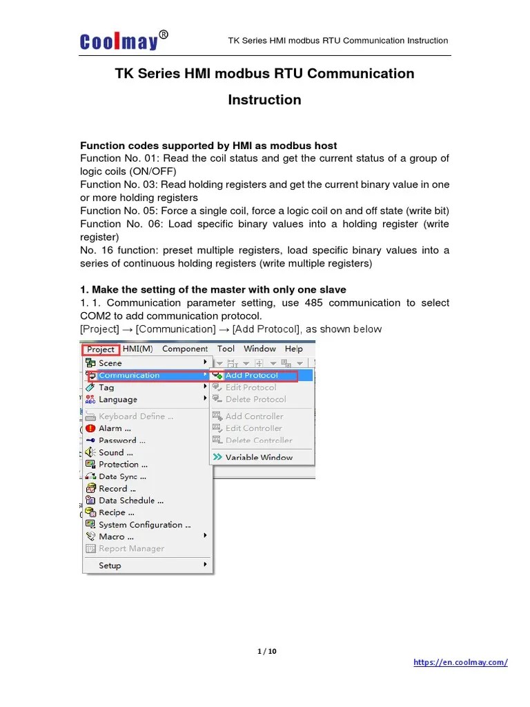 TK Series HMI ModbusRTU Communication Instruction | PDF | Computer Networking | Information Age