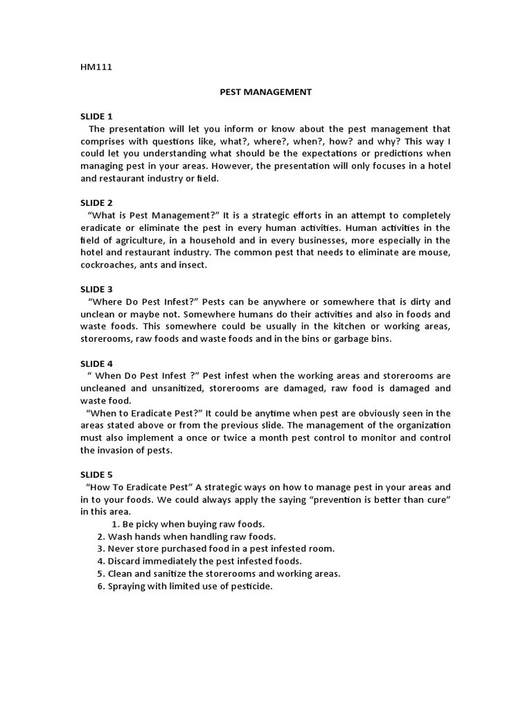 Pest Management Summary | PDF | Pest (Organism) | Pest Control