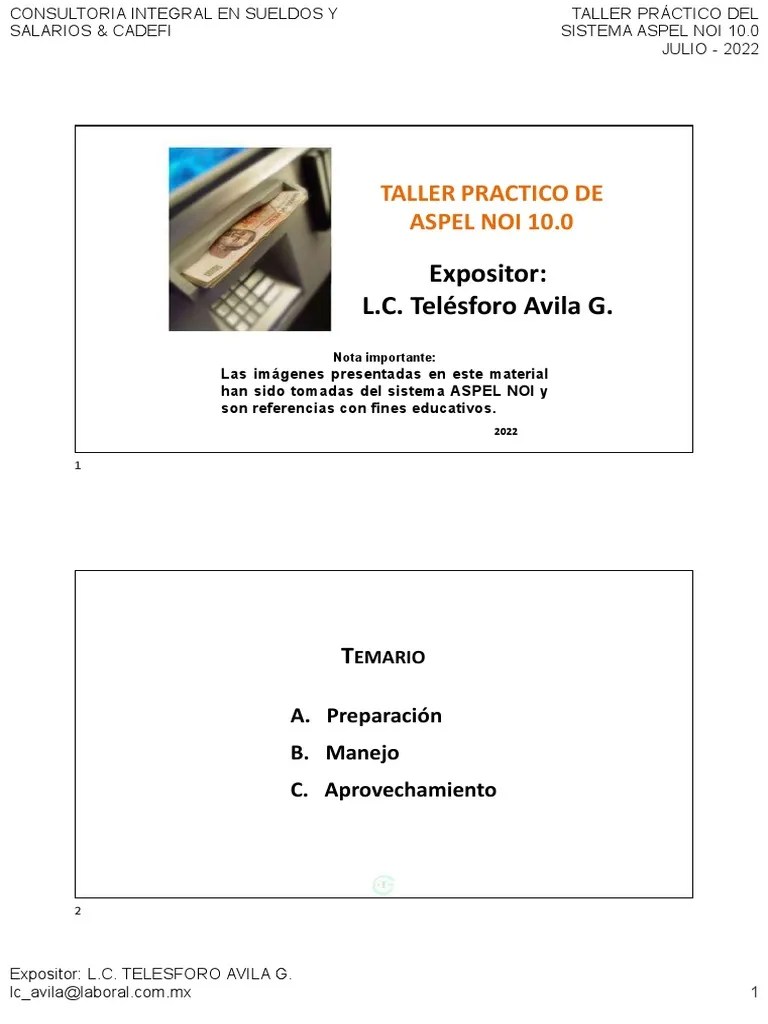 Taller Practico De Aspel NOI 10.0 - 11-07-2022 | PDF | Salario ...