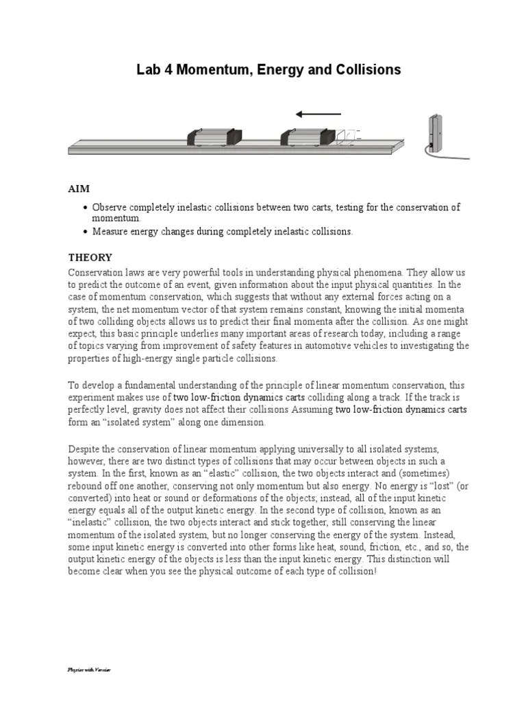 Lab - 4 - Momentum - Energy - Docx Filename | PDF | Collision | Momentum