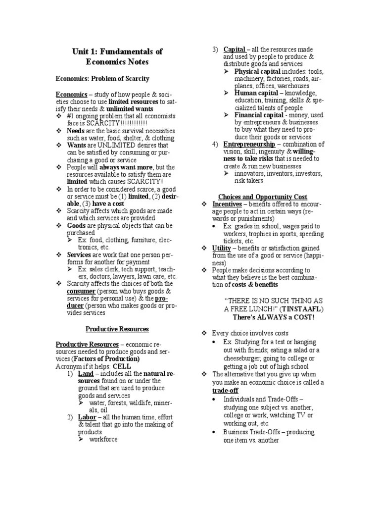 Econ Unit 1 Fundamentals Notes | PDF | Economics | Externality