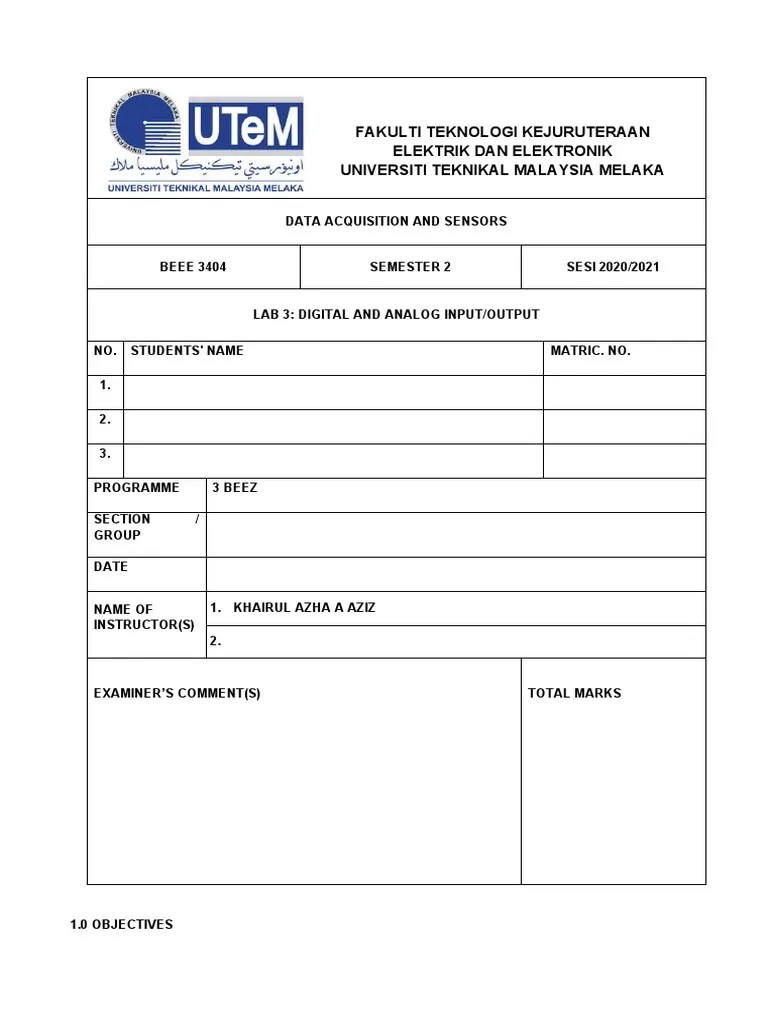 LAB 1 Digital Analog Input Output | PDF | Analog To Digital Converter ...