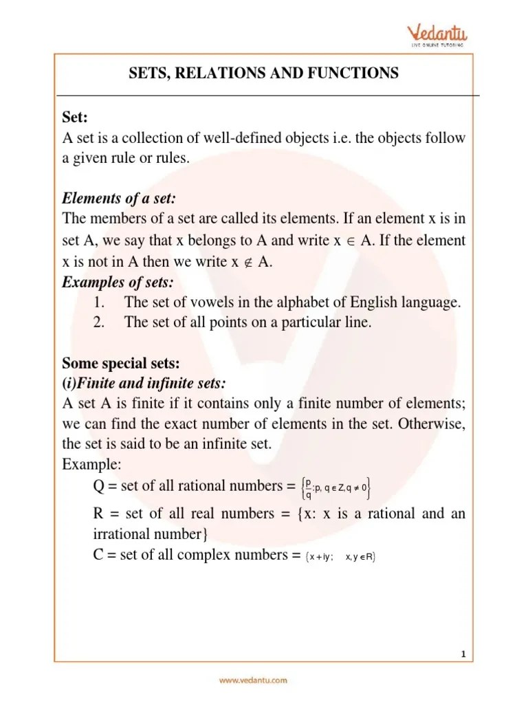 JEE Main 2022 Maths Revision Notes On Sets, Relations And Functions ...