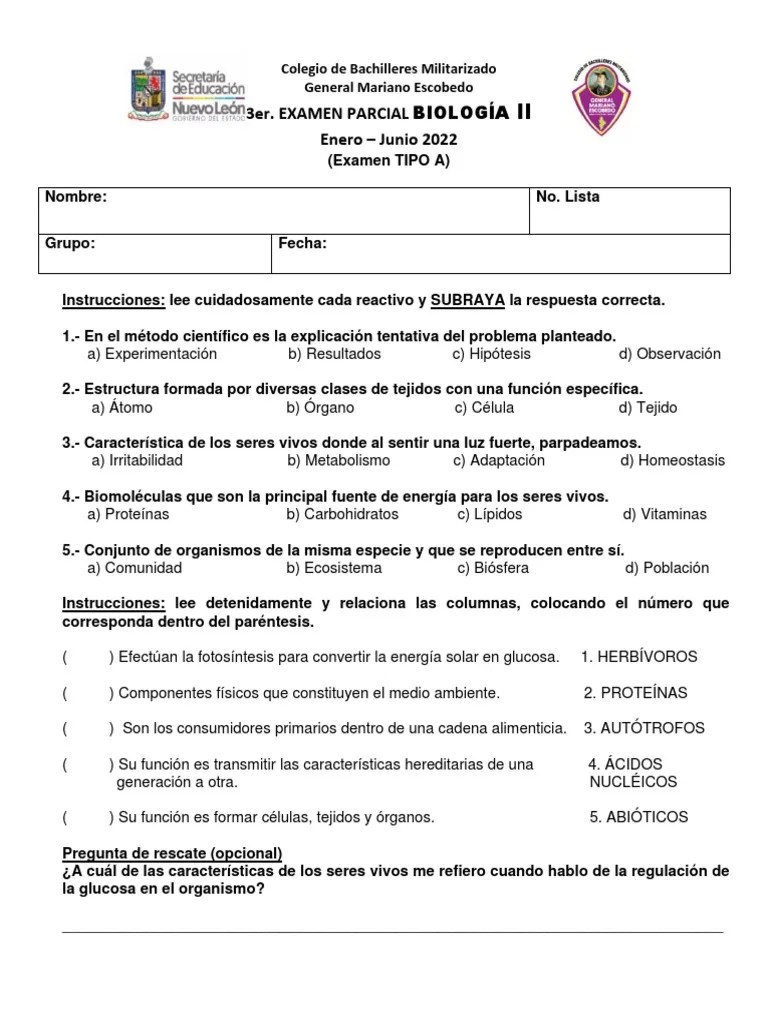 (A) 2o. Examen Parcial BIOLOGÍA II | PDF
