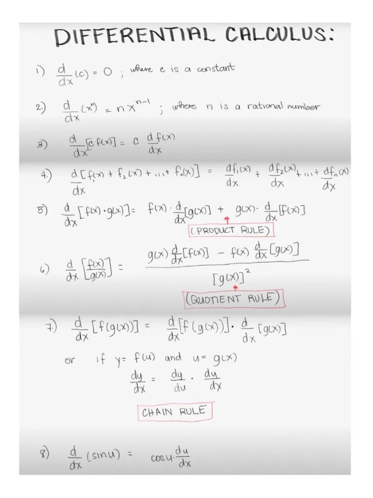 Differential Calculus Formula | PDF