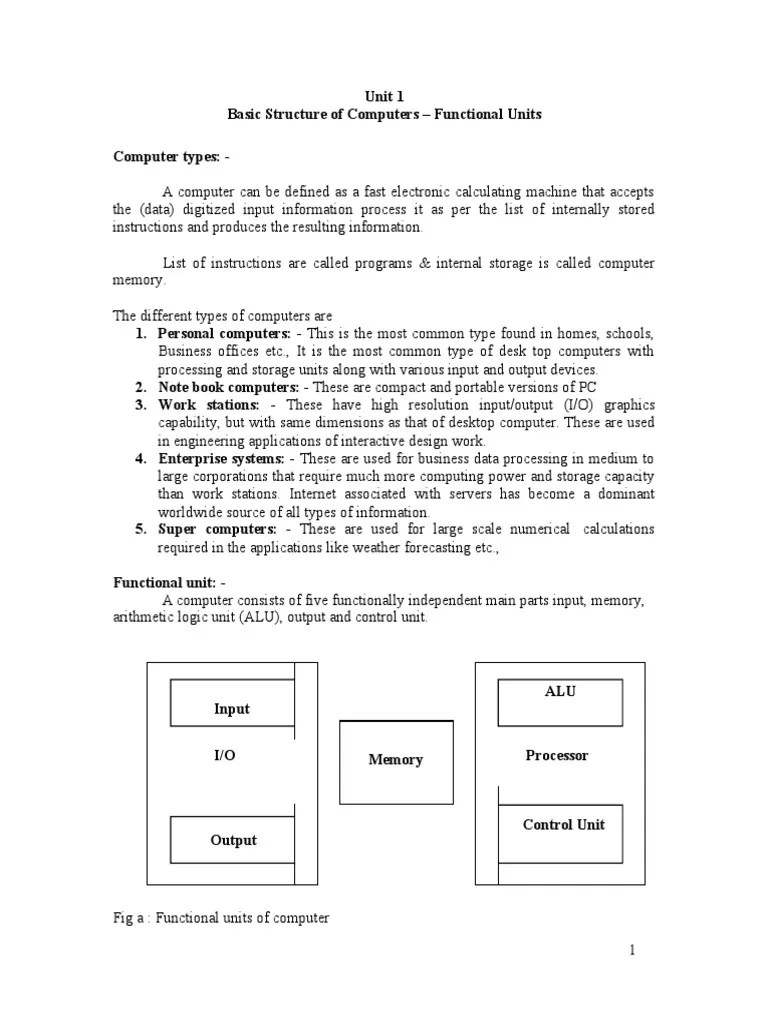 Unit 1 - Basic Structure Of Computers - Functional Units | PDF ...