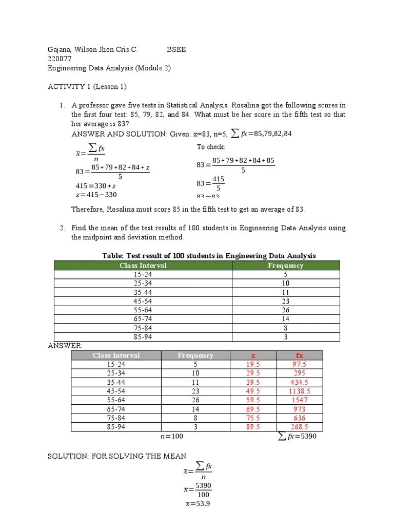 Engineering Data Analysis (Mod2) | PDF | Percentile | Mathematics