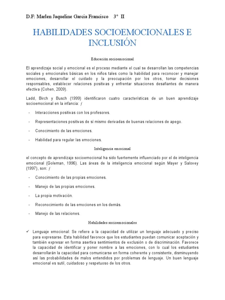 Habilidades Socioemocionales E Inclusión | PDF | Las Emociones | Aprendizaje