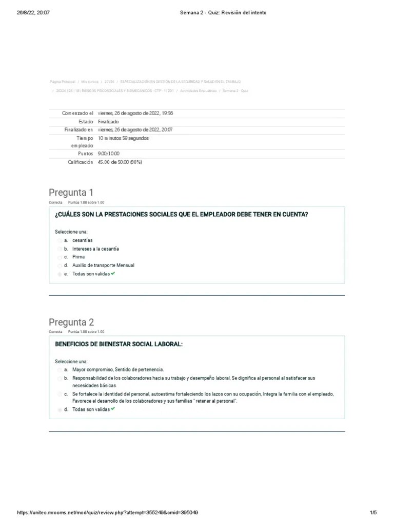Semana 2 - Quiz - Revisión Del Intento Psicosocial | PDF