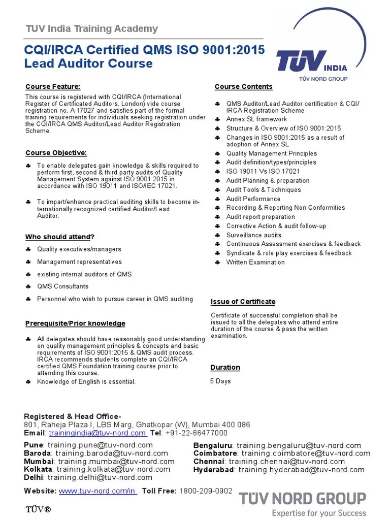CQIIRCA Certified QMS ISO 90012015 Lead Auditor Course | PDF | Audit ...
