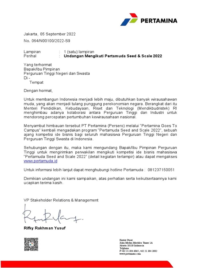 Undangan Kompetisi Ide Bisnis Pertamuda Seed & Scale 2022 | PDF