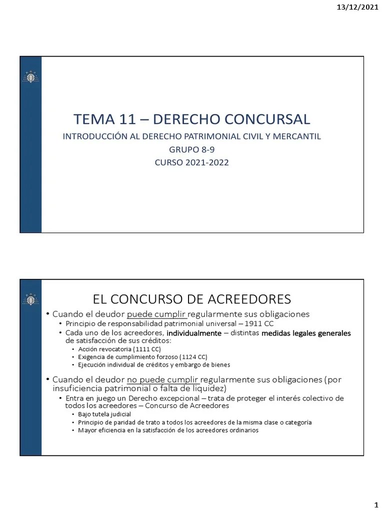 Tema 11 - Derecho Concursal | PDF | Liquidación | Pagos