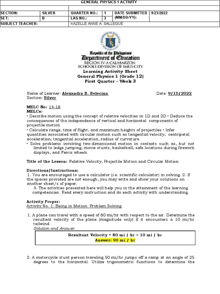 Gen. Physics 1 G12 Q1 W3 LAS | PDF | Acceleration | Change