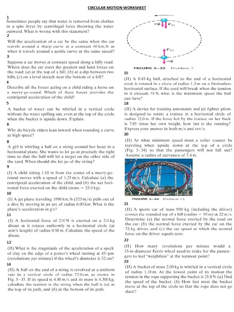 Circular motion worksheet