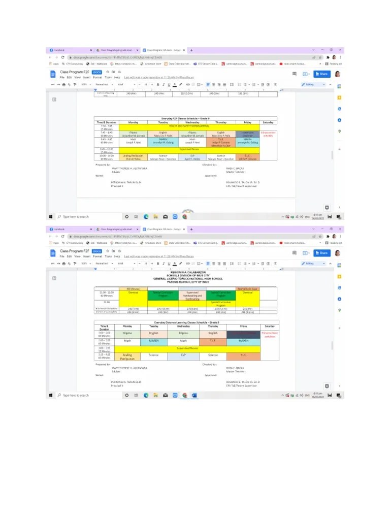 Sample schedule