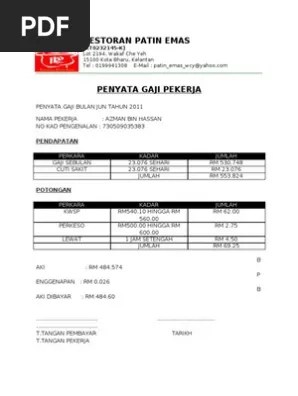 Boleh set auto kira atau set 0 jika pekerja kontrak. Penyata Gaji Pekerja Pdf