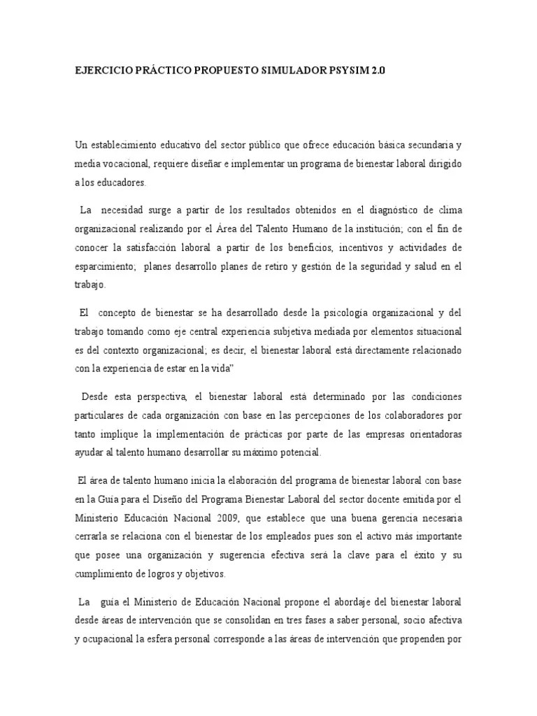 Ejercicio Práctico Propuesto Simulador Psysim 2 | PDF | Psicología Industrial Y Organizacional ...