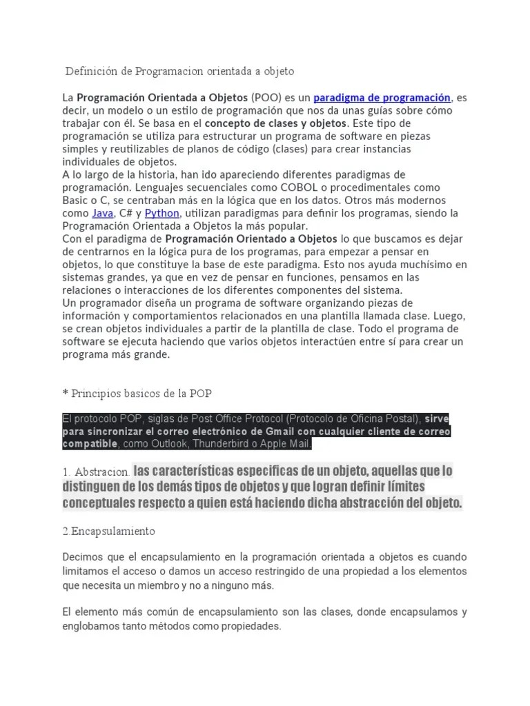 Programacion Orientada A Objeto | PDF | Objeto (informática ...