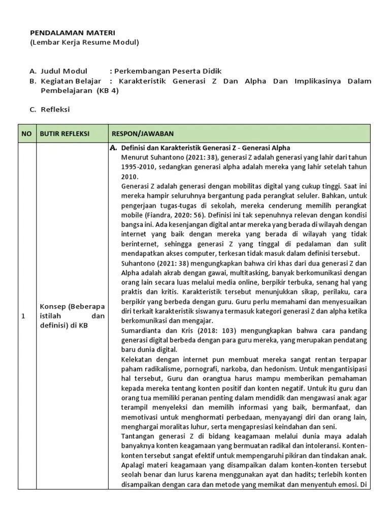 LK - Resume KB 4 Karakteristik Generasi Z Dan Alpha Dan Implikasinya Dalam Pembelajaran | PDF