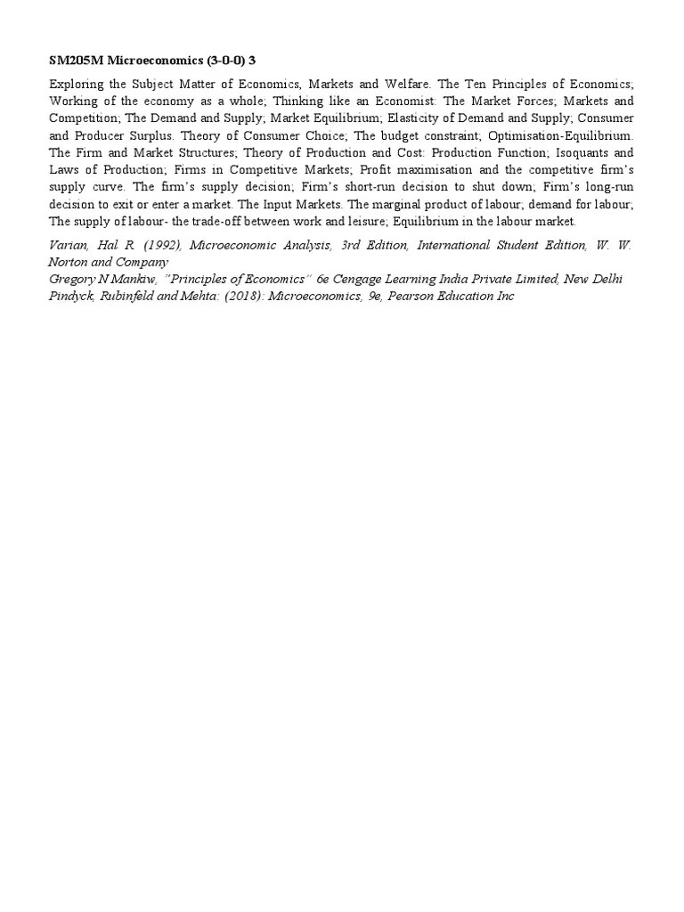 Microeconomics Syllabus | PDF