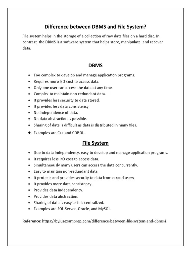 DBMS VS File System | PDF | Databases | Computer File
