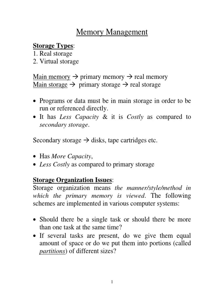 Memory Management Notes - Operating System | PDF | Computer Data Storage | Computer Architecture