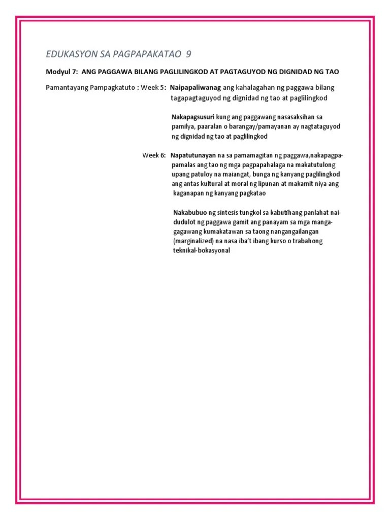 Esp 9 Modyul 7 Activy Sheets Pdf