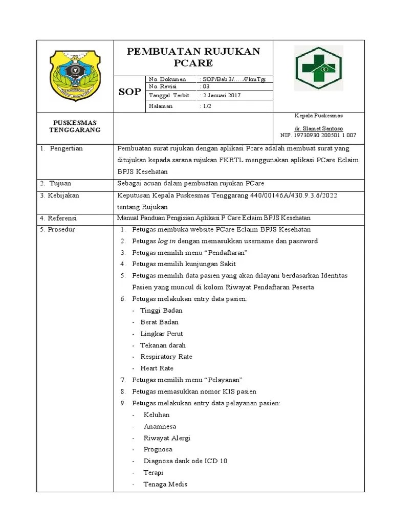 Sop Pembuatan Rujukan Pcare Pdf