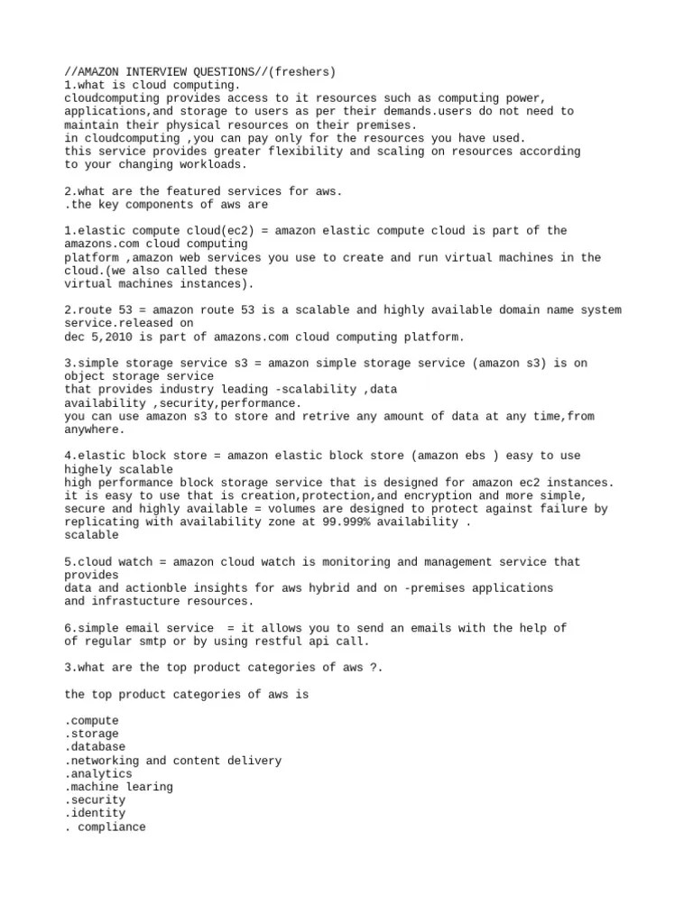 Amazon Interview Questions | PDF | Cloud Computing | Amazon Web Services