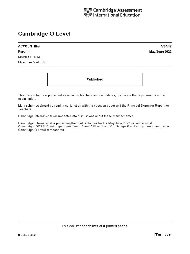 Cambridge O Level: Accounting 7707/12 May/June 2022 | PDF | Standardized Tests | Vocational ...