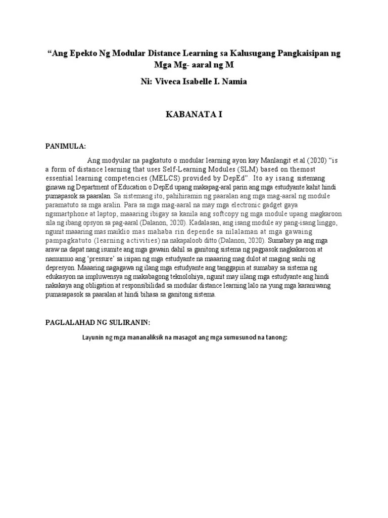 Ang Epekto NG Modular Distance Learning Sa Kalusugang Pangkaisipan NG ...