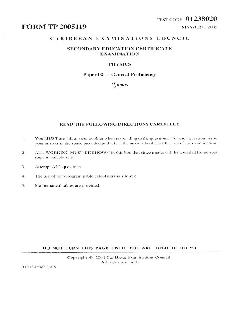 CSEC Physics P2 2005 June | PDF