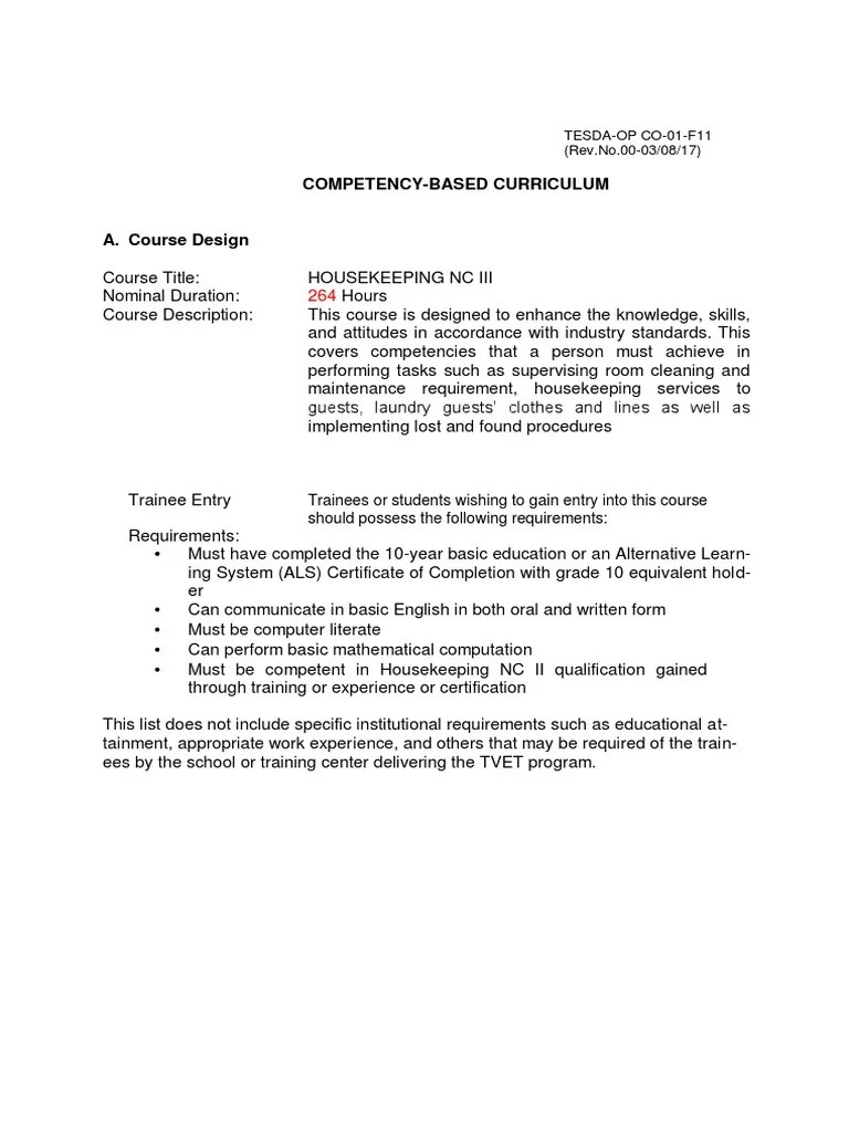 Housekeeping NC III CBC | PDF | Learning | Occupational Safety And Health