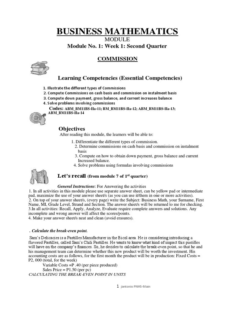 Business-Mathematics Grade11 Q2 Module1 Week1 | PDF | Banks | Interest