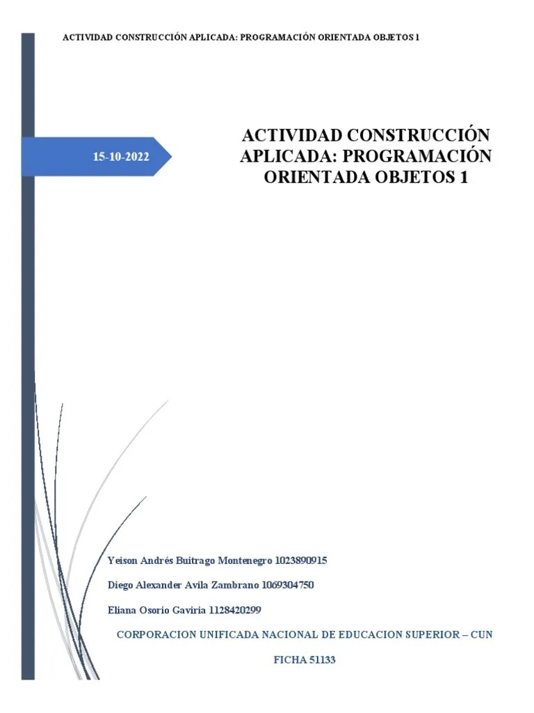 Actividad Construcción Aplicada Programación Orientada Objetos 1 | PDF ...