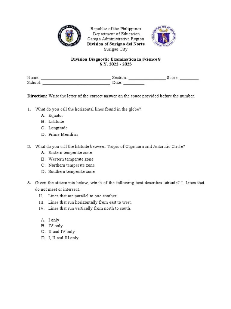 Diagnostic Examination Grade 8 | Download Free PDF | Shadow ...