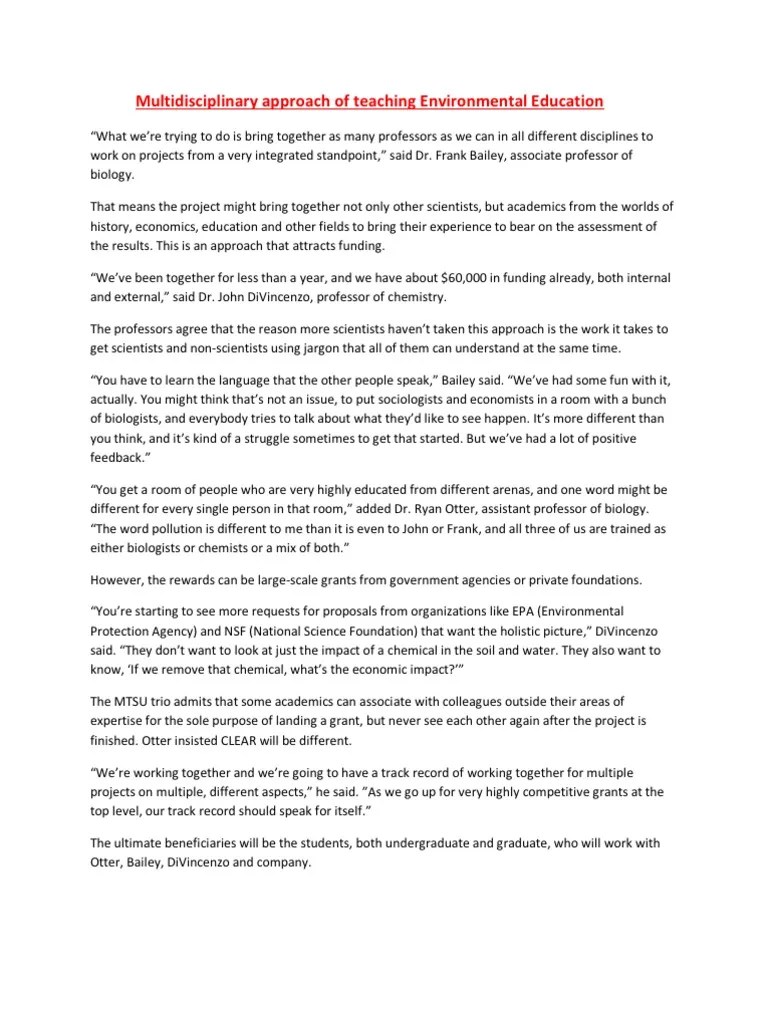 Approach Of Teaching Environmental Education | PDF