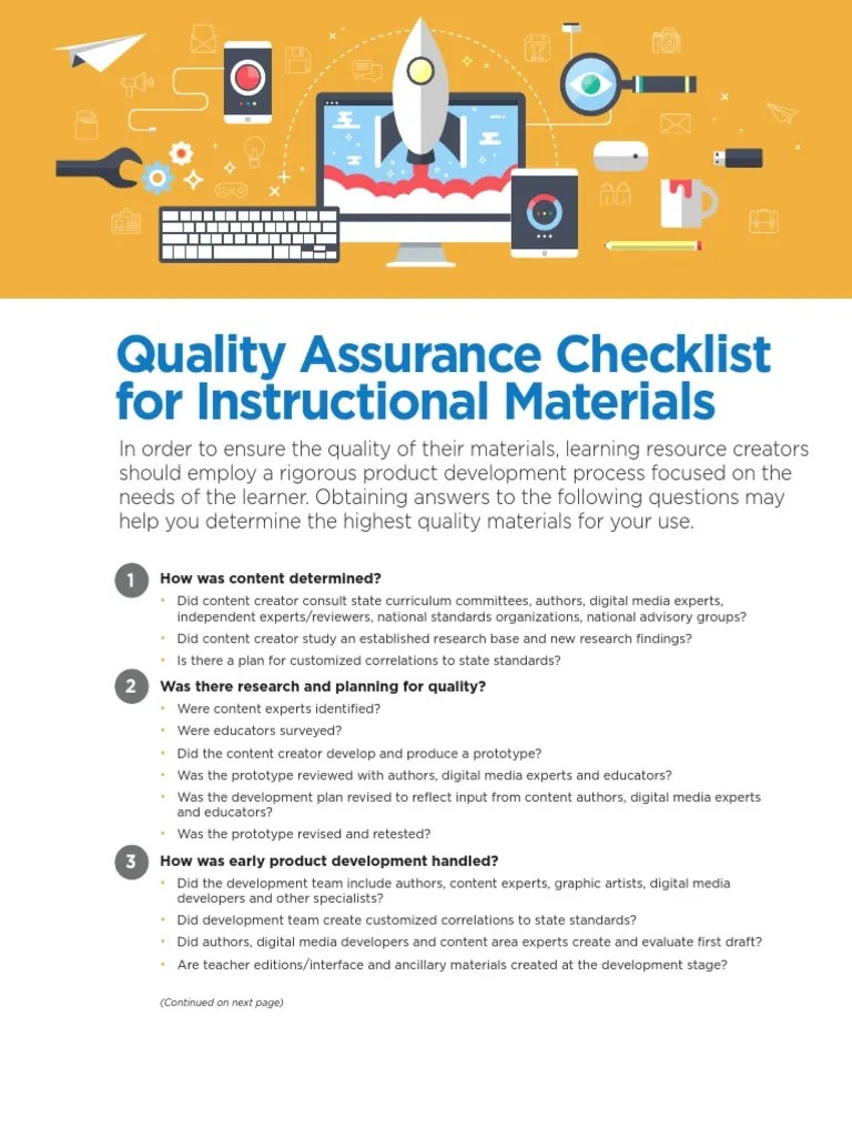 Quality Assurance Checklist For Instructional Materials | PDF ...
