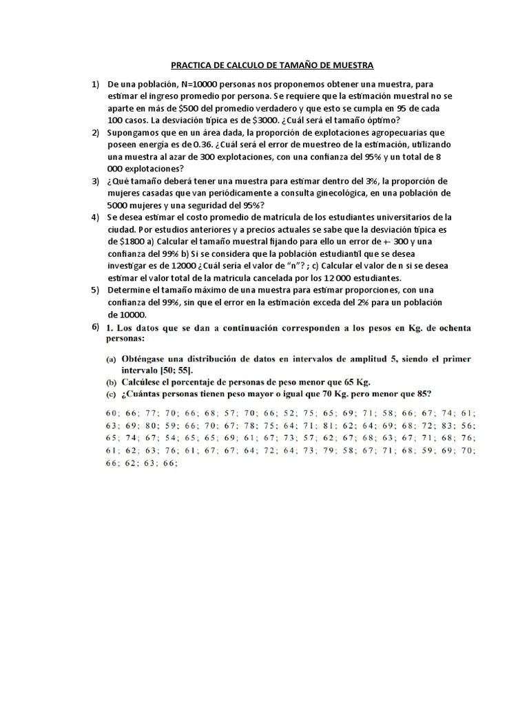 Practica De Calculo De Tamaño De Muestra | PDF