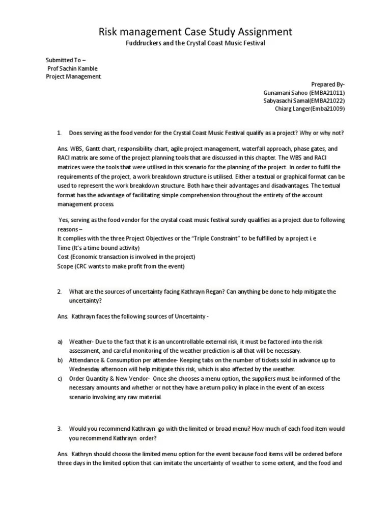 Risk Management For Music Festival Vendor Pdf Project Management