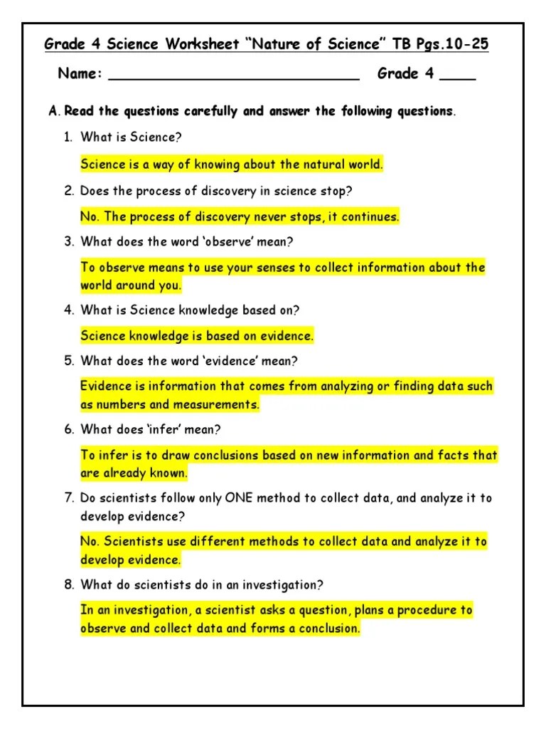 Grade 4 Science Worksheet 