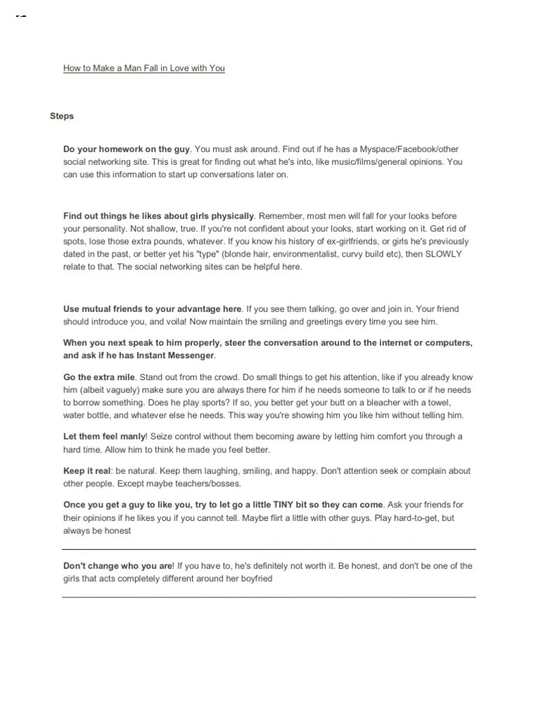 How To Make A Man Fall In Love With You | Download Free PDF | Laughter | Love