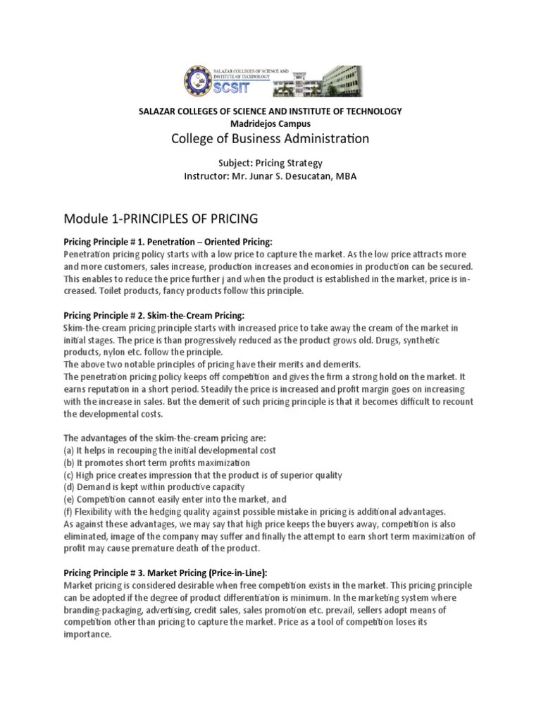 PRICING STRATEGY-Module 1&2 | PDF | Pricing | Price Discrimination