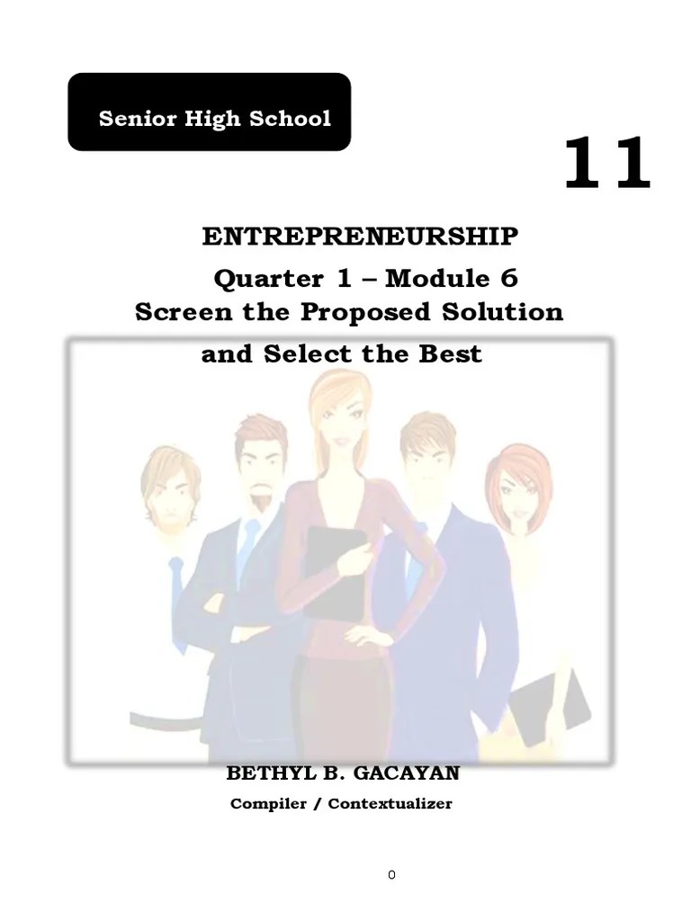 ENTREPRENEURSHIP SHS Quarter 1 Module 6 | PDF