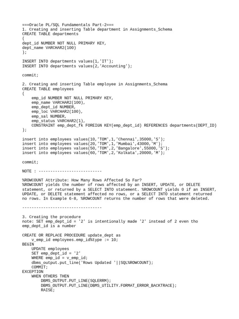 Oracle PL-SQL Fundamentals Part 2 Practise Queries | PDF | Pl/Sql ...