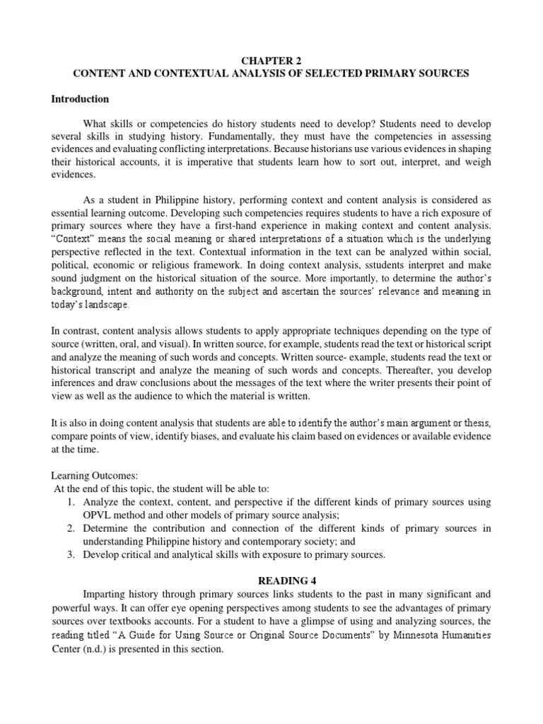 Content And Context Analysis Of Selected Primary Sourcces | PDF ...
