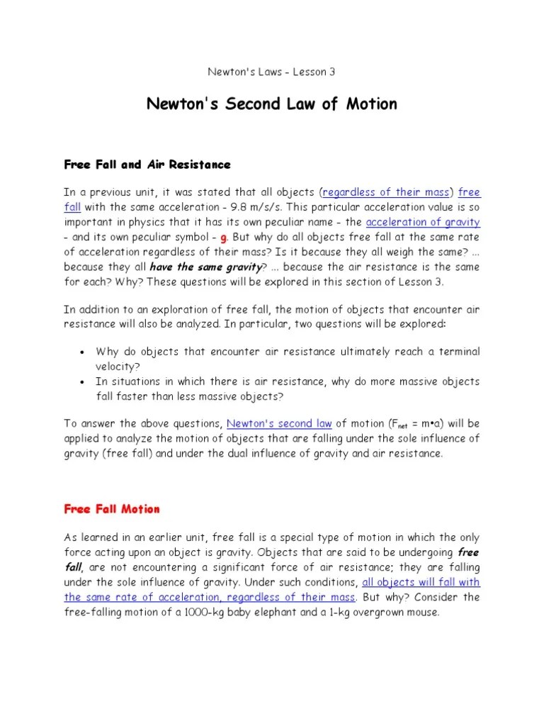 Free Fall And Air Resistance | PDF | Force | Mass