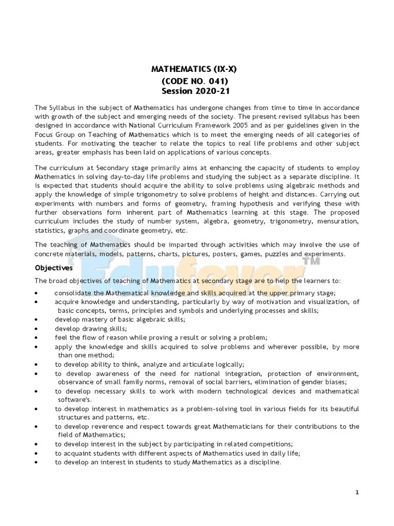 Class 9 Mathematics Syllabus 2020-21 | PDF | Polynomial | Factorization